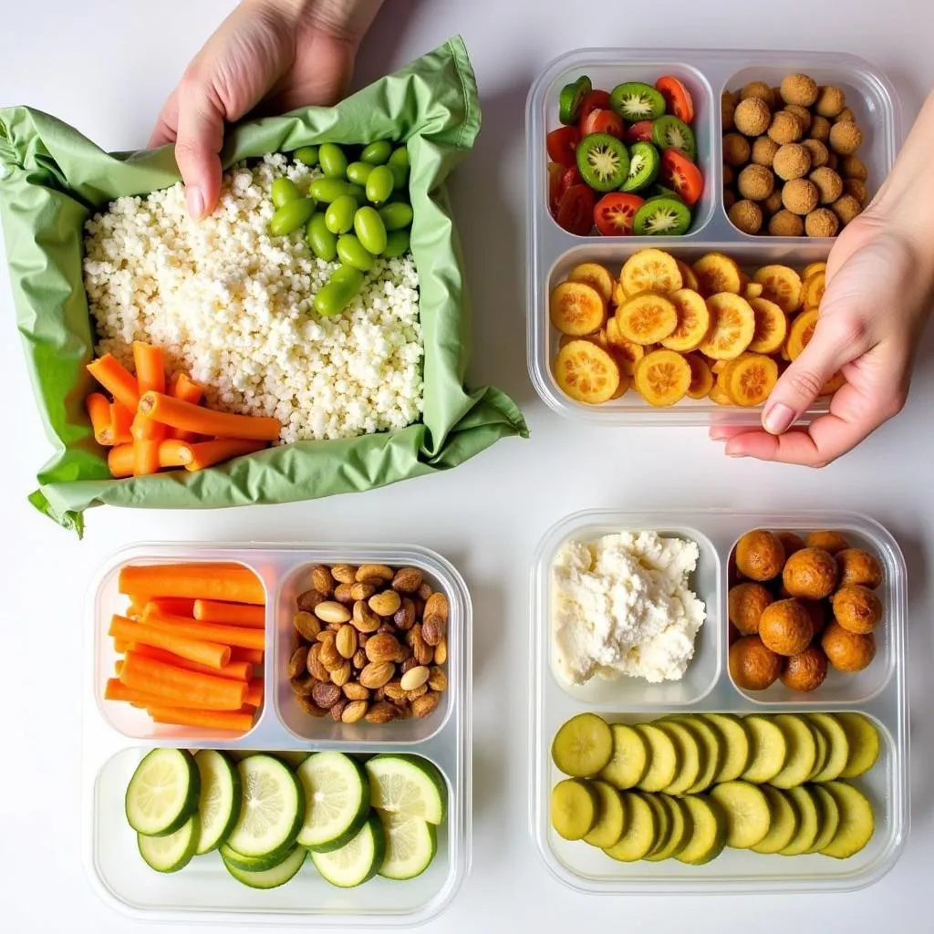 Person Packing Food Prep Bags with Healthy Meals and Snacks