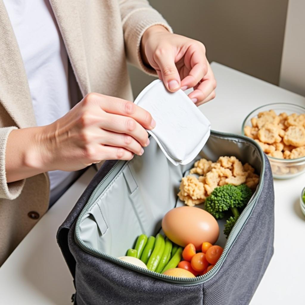 Person Using Reusable Heat Pack for Packing Lunch