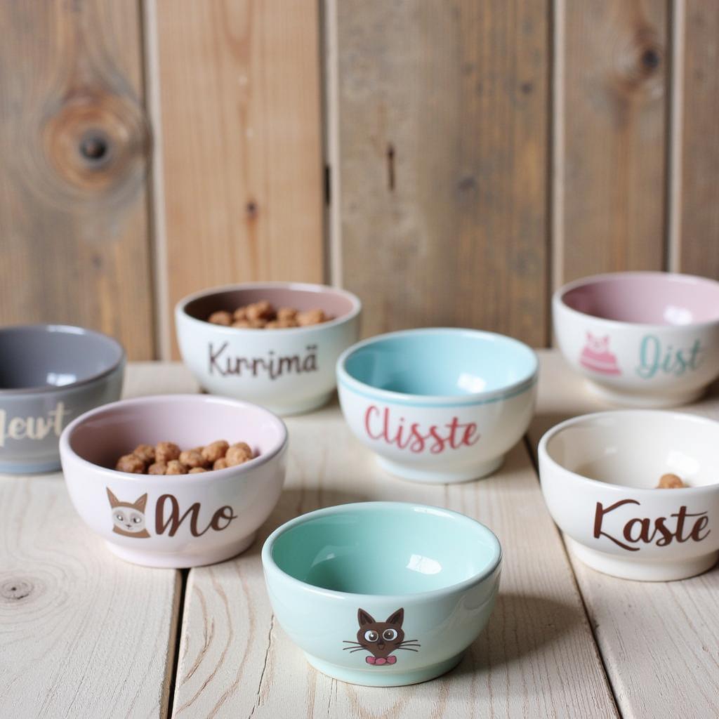 Personalised ceramic cat food bowls