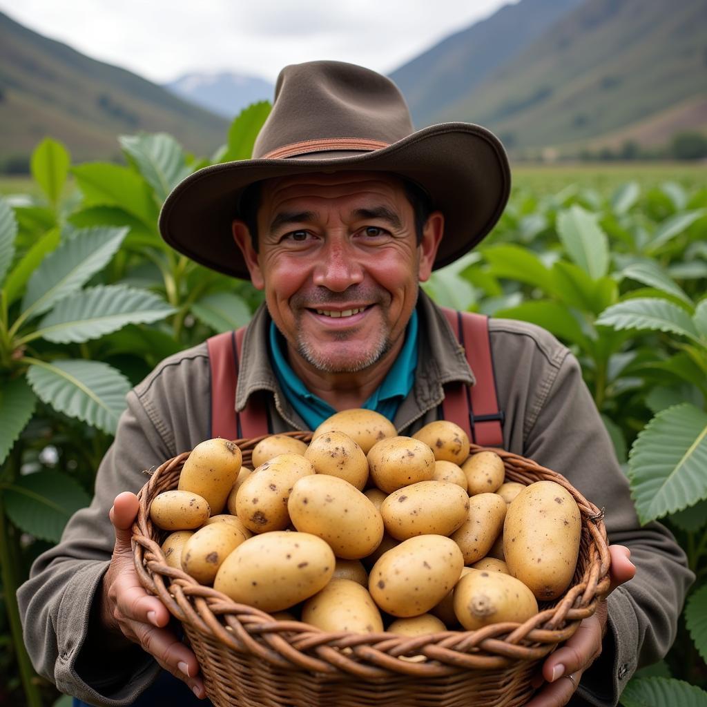 Peruvian Farmer Harvesting Potatoes