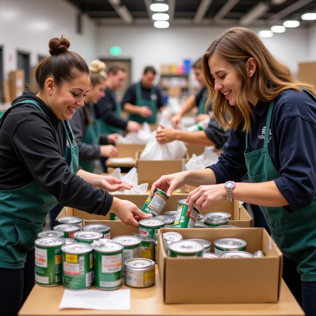 Volunteers sorting donated pet food at a Las Vegas pantry