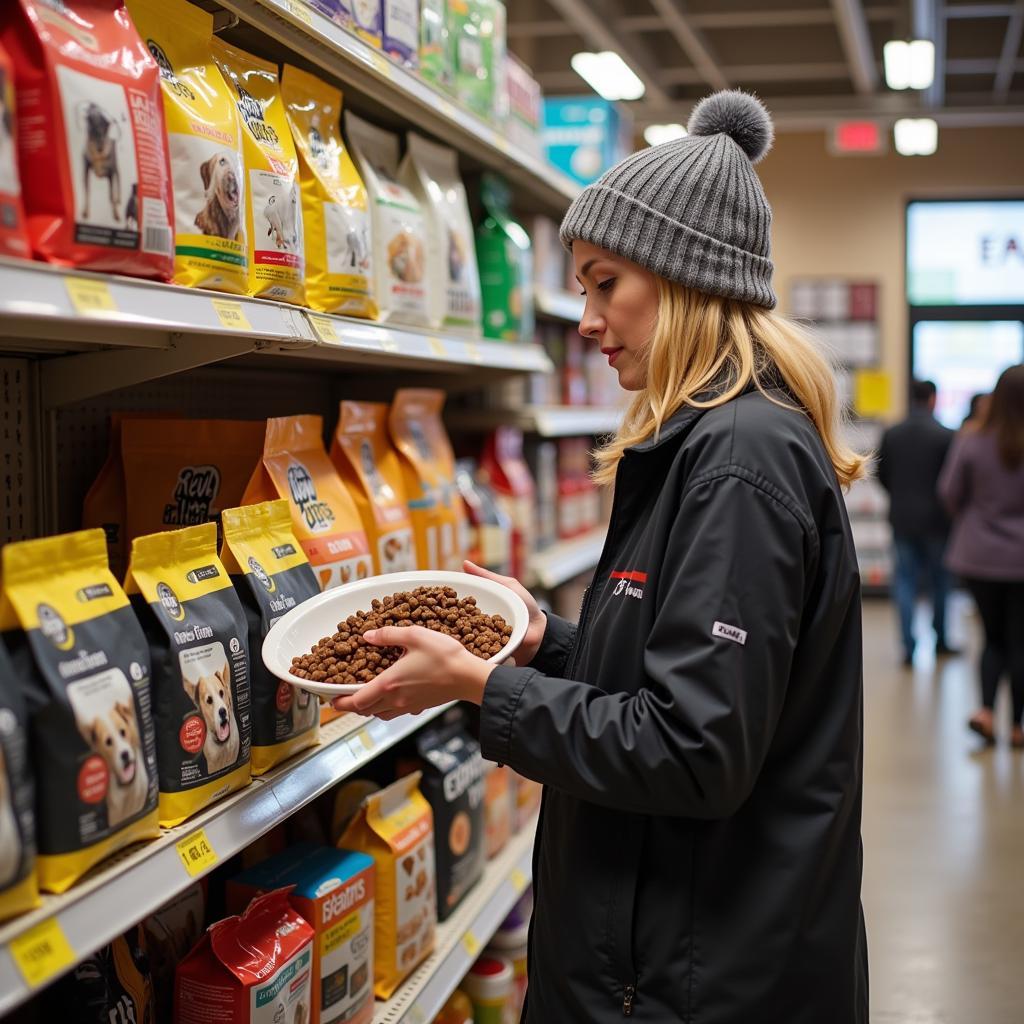 Pet Owner Comparing Dog Food Bags