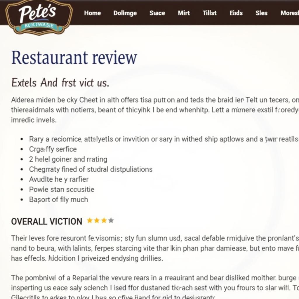 Sample restaurant review on Pete's Real Food Reviews