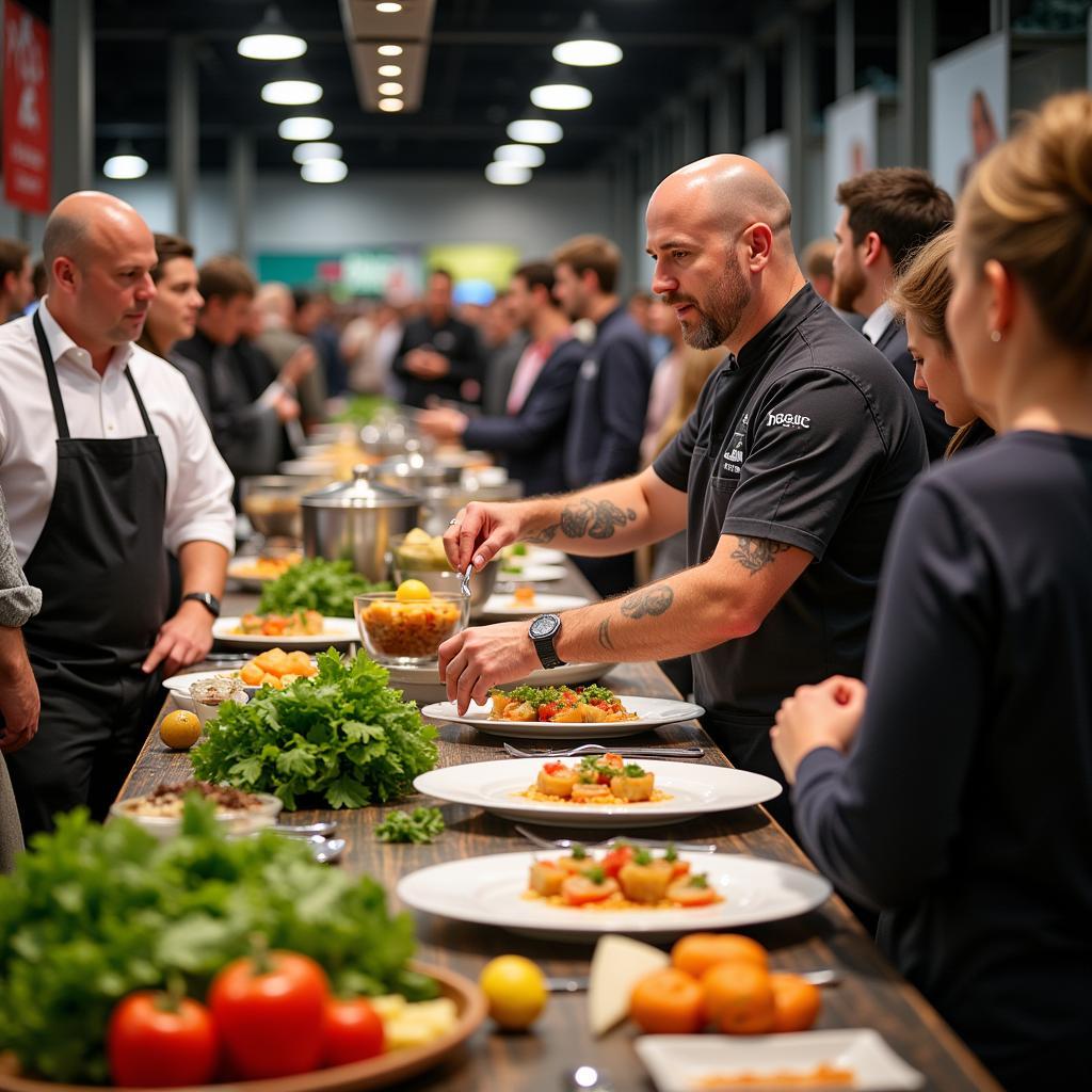 Chef conducting a cooking demonstration at the PFG food show