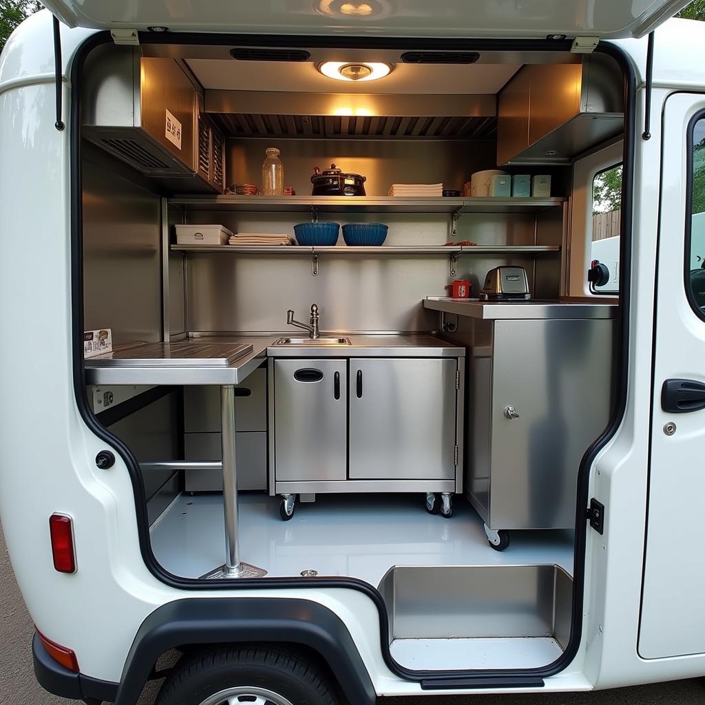 Custom Kitchen Setup Inside a Piaggio Ape