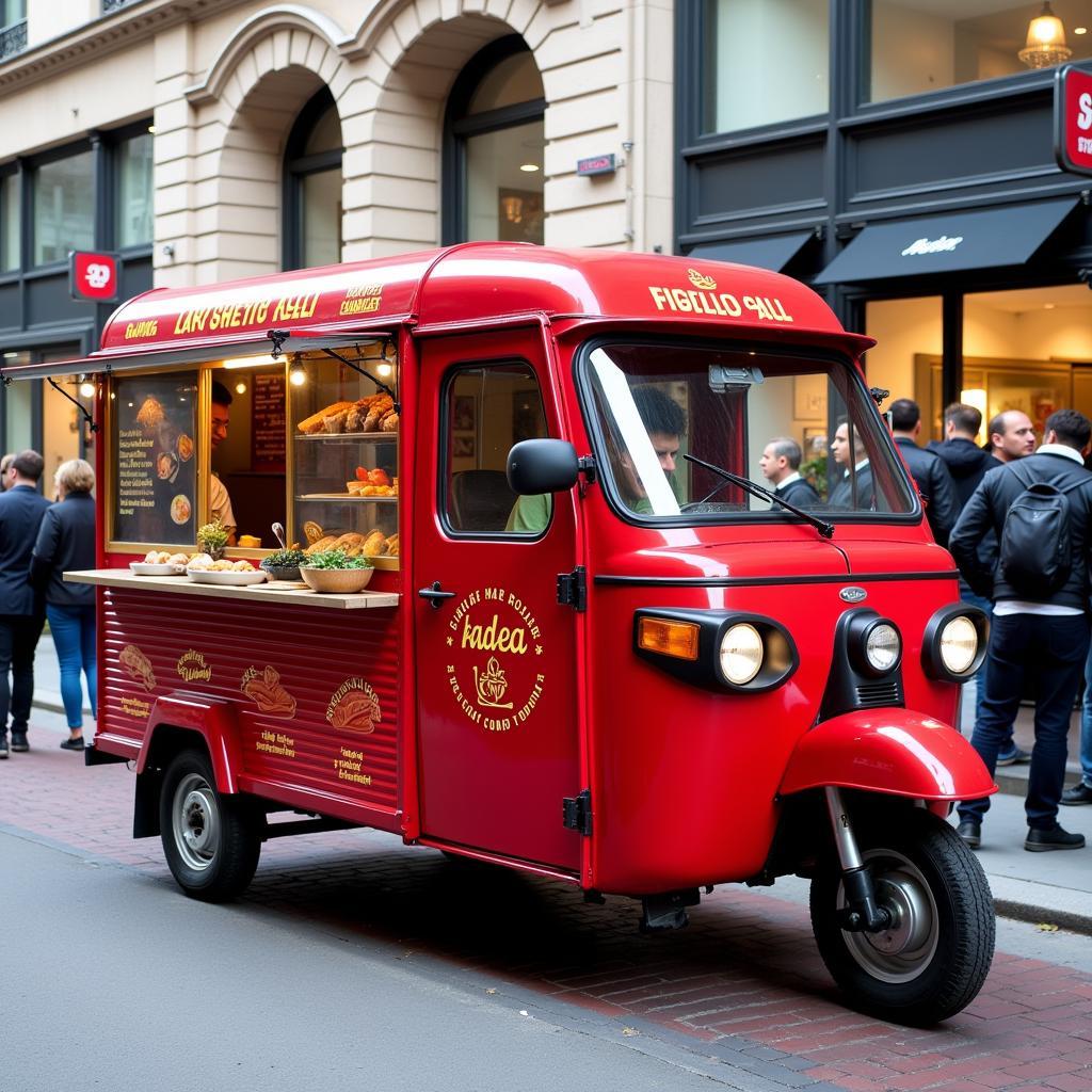 Piaggio Ape Food Truck in an Urban Setting