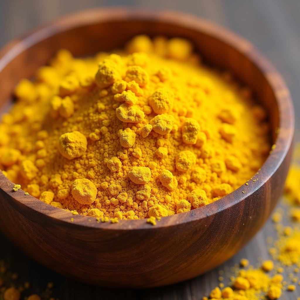 Close-up of raw forest foods pine pollen in a wooden bowl