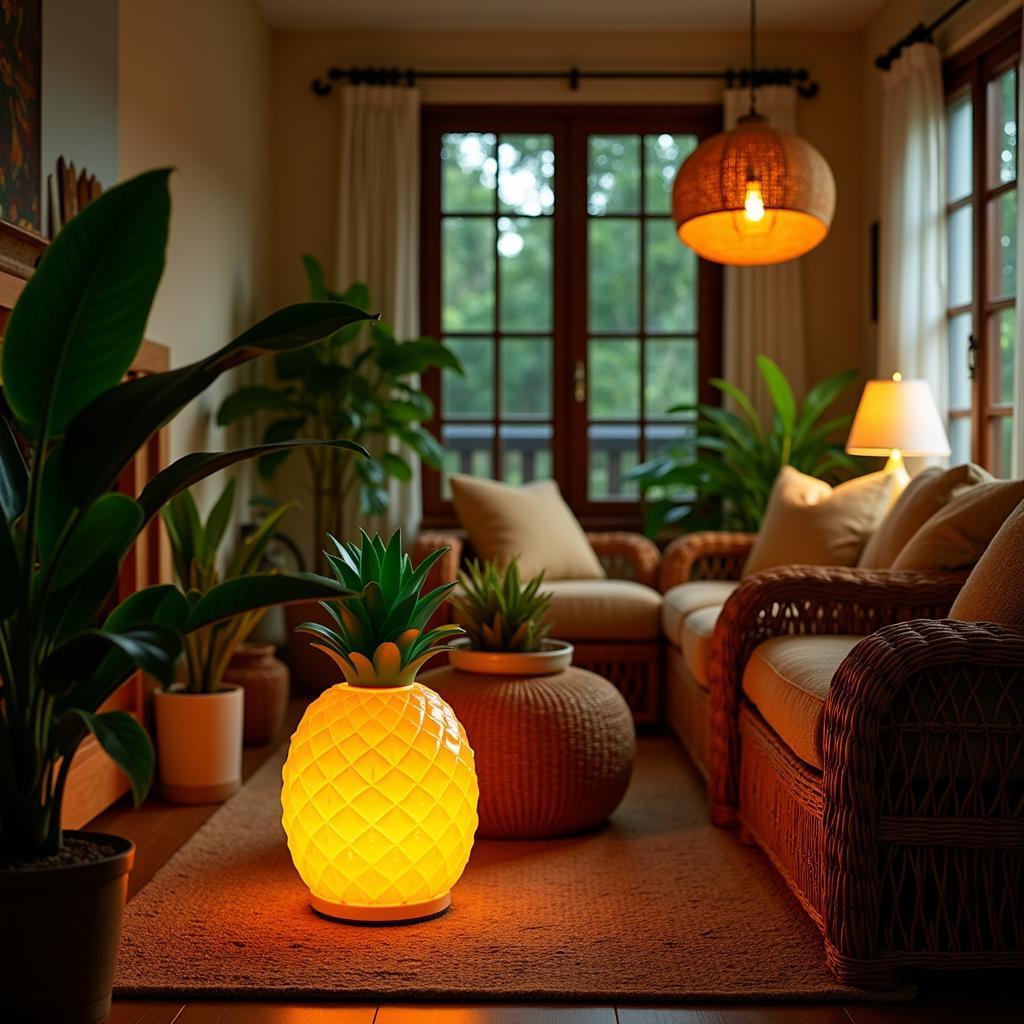 Pineapple Lamp in Tropical Living Room