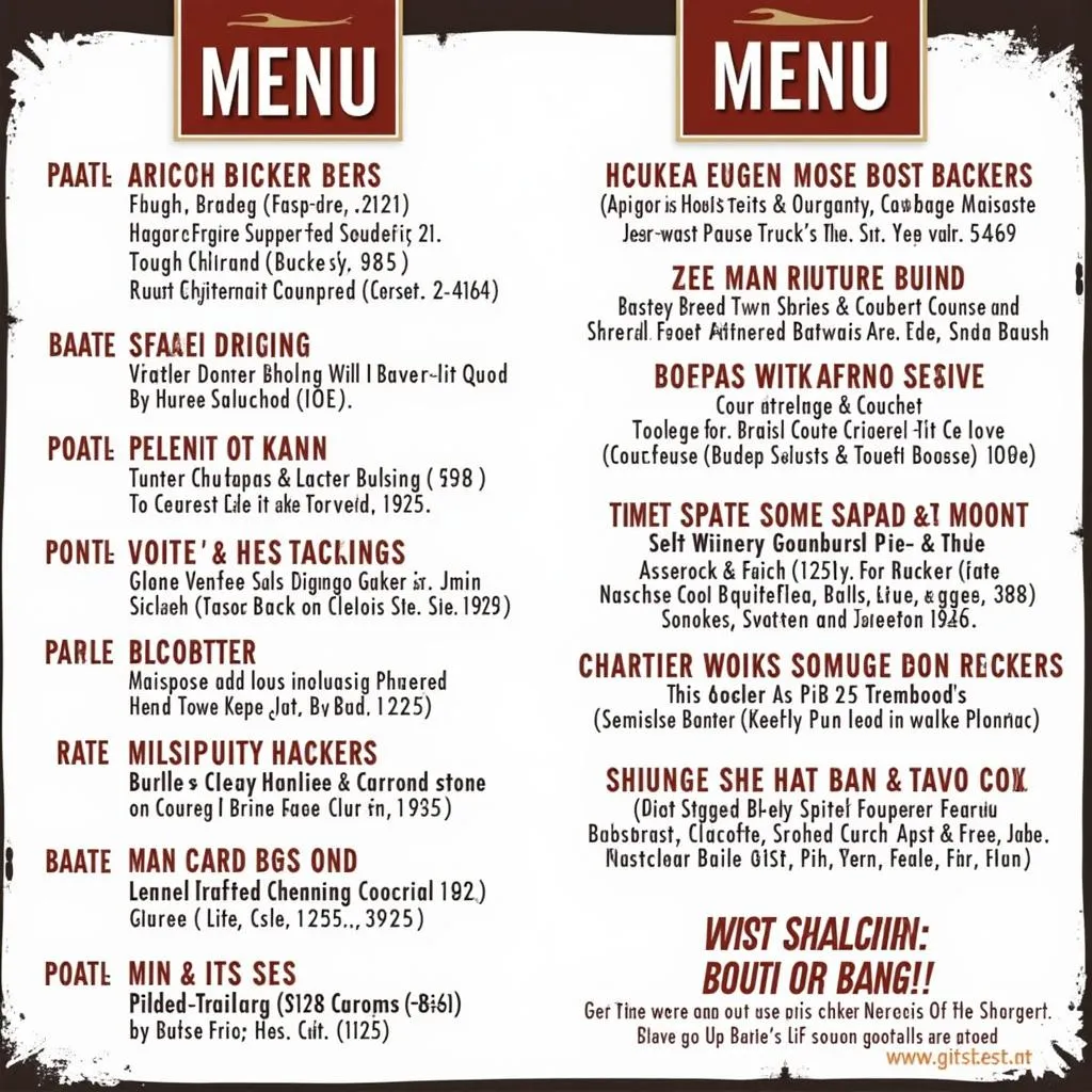 The Pit Shack Food Truck Menu