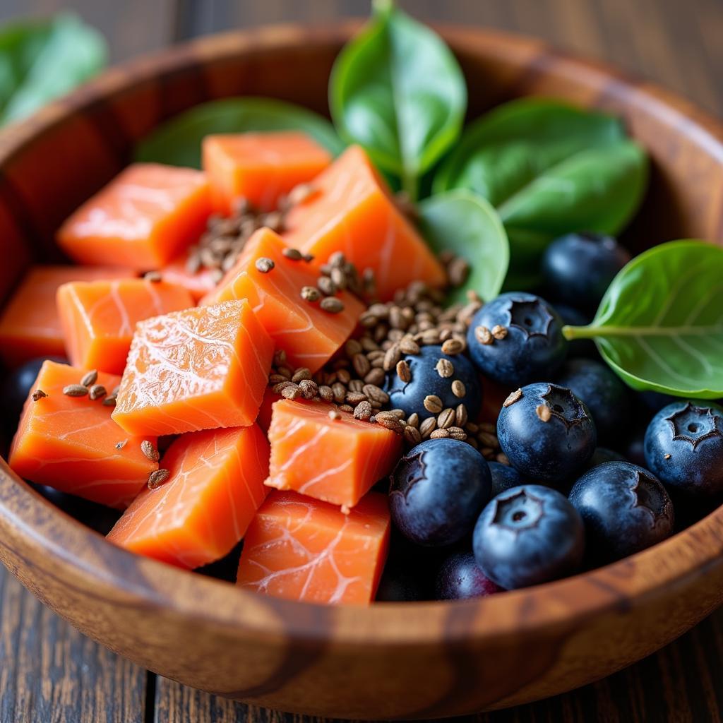 Bowl of plantation dog food ingredients