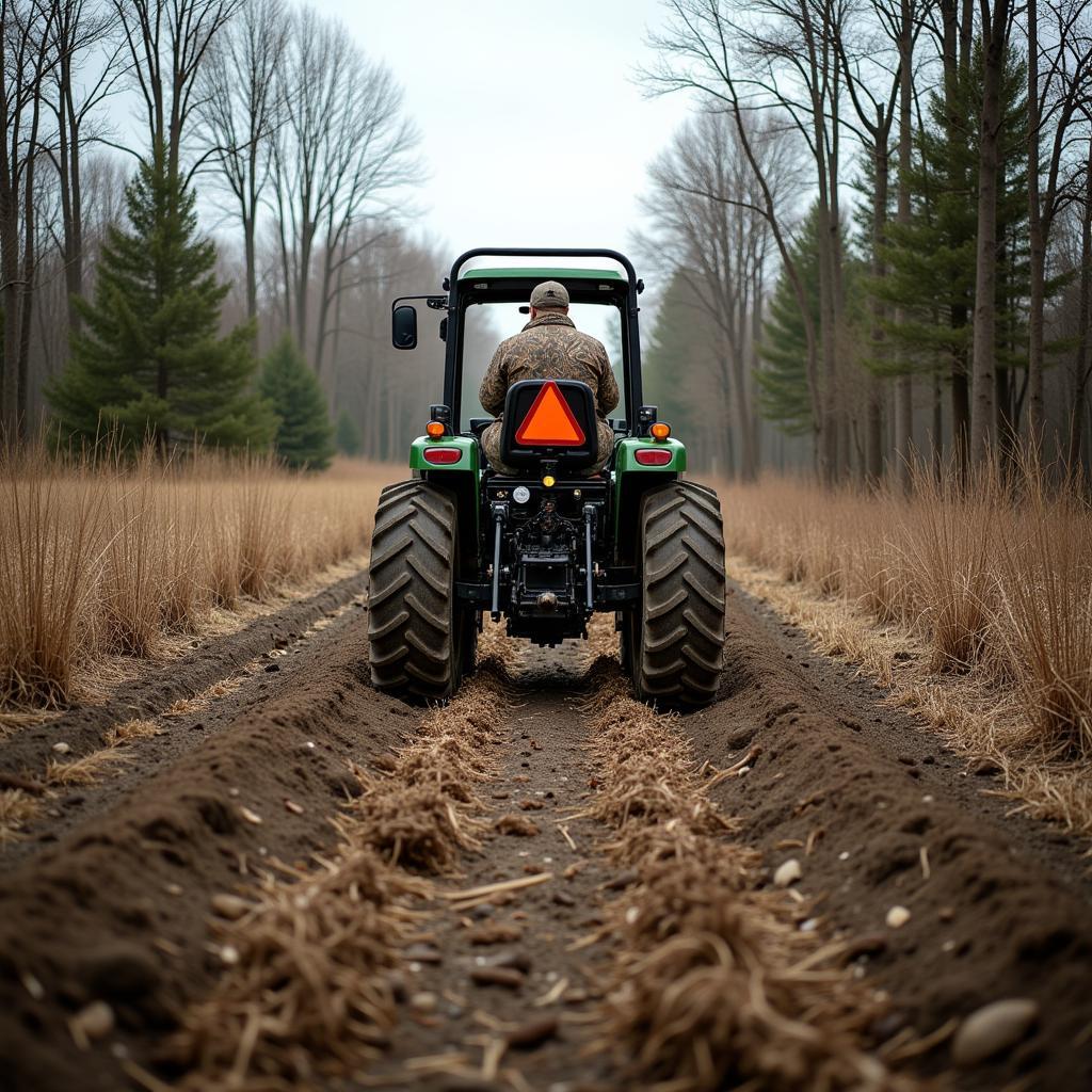 Hunter Planting Food Plot Seed with Tractor