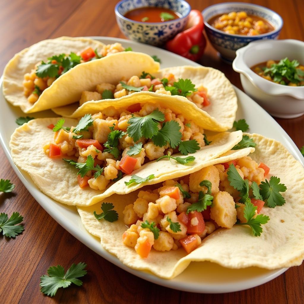 A plate of colorful and flavorful Jewish Mexican gefilte fish tacos, ready to be enjoyed