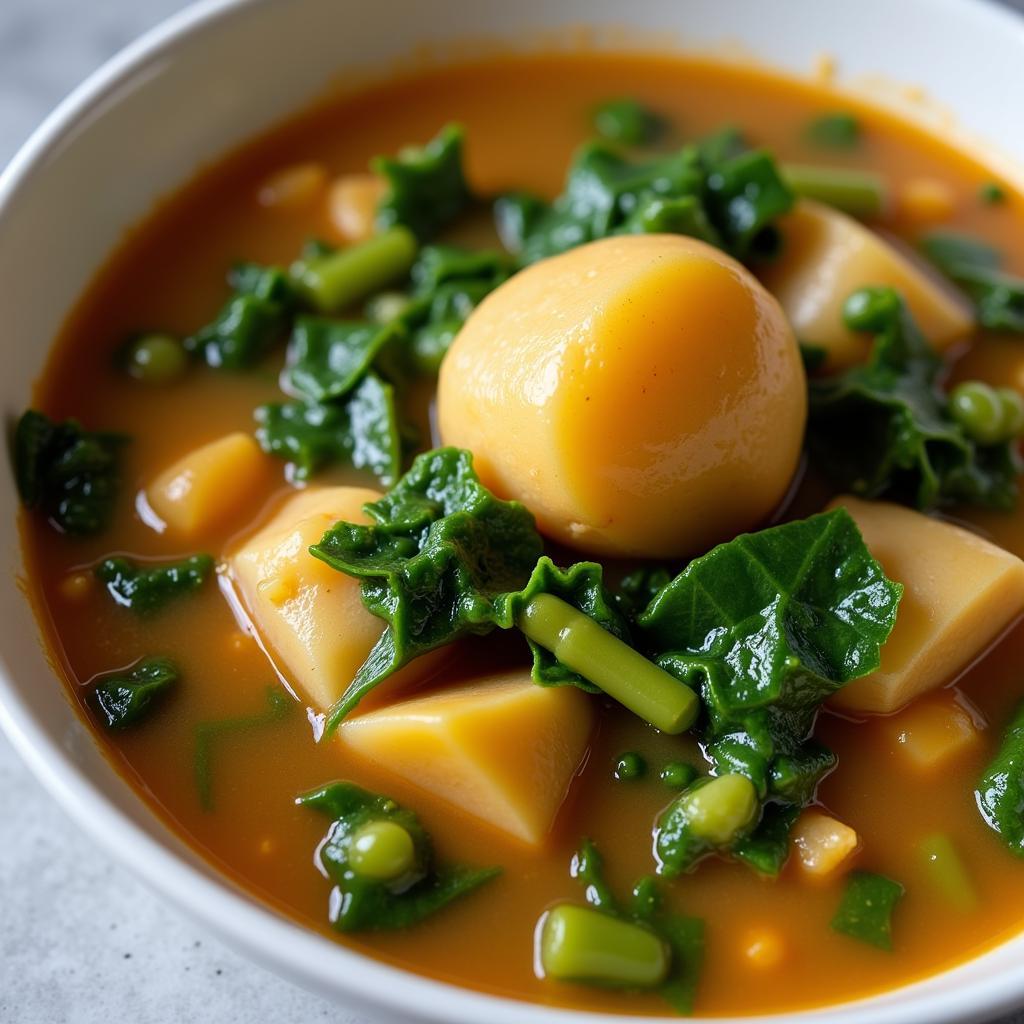 Plate of Nigerian Egusi Soup with Ponmo