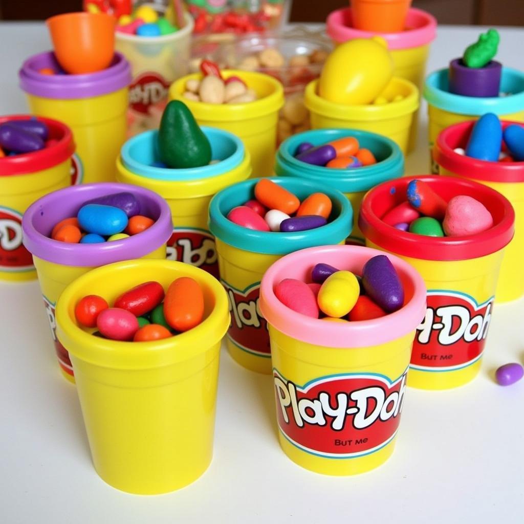  Small containers filled with Play-Doh, perfect for individual birthday treats.