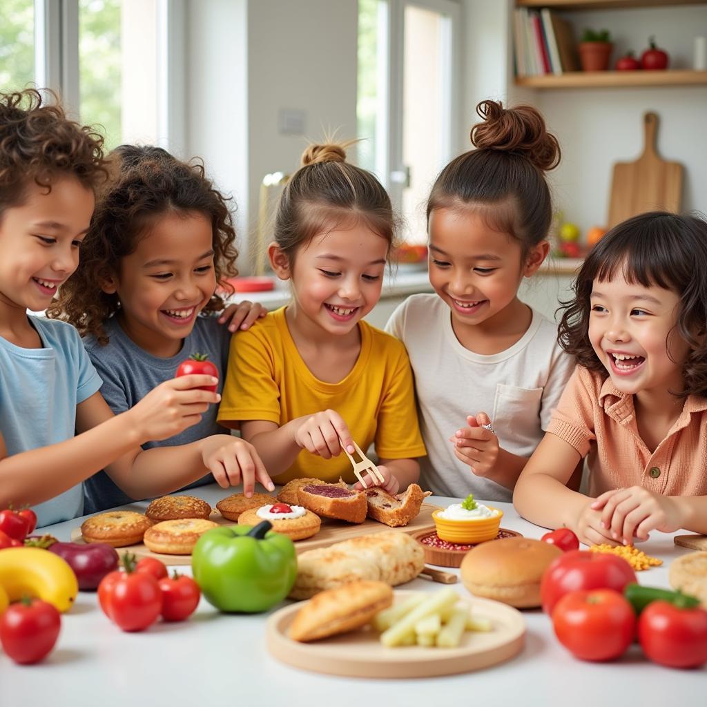 Kids Engaging in Imaginative Play with Diverse Play Food