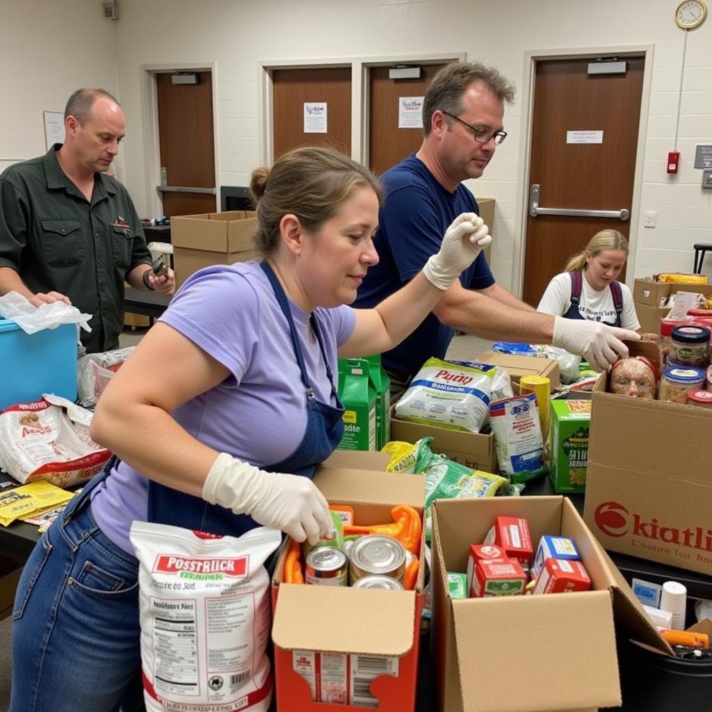 Volunteers sorting donations at Point Church Food Pantry