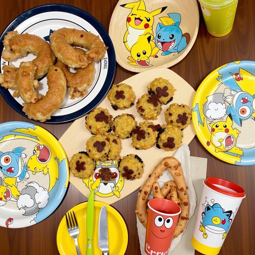 Table setting with Pokemon-themed main courses