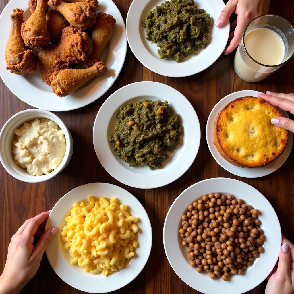 An array of soul food dishes