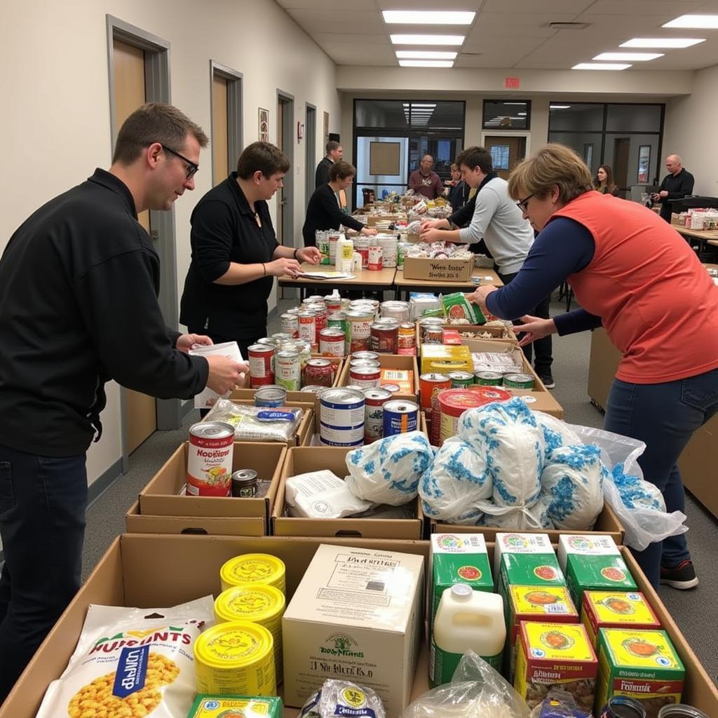 Volunteers sorting food donations at a Port Orchard food bank