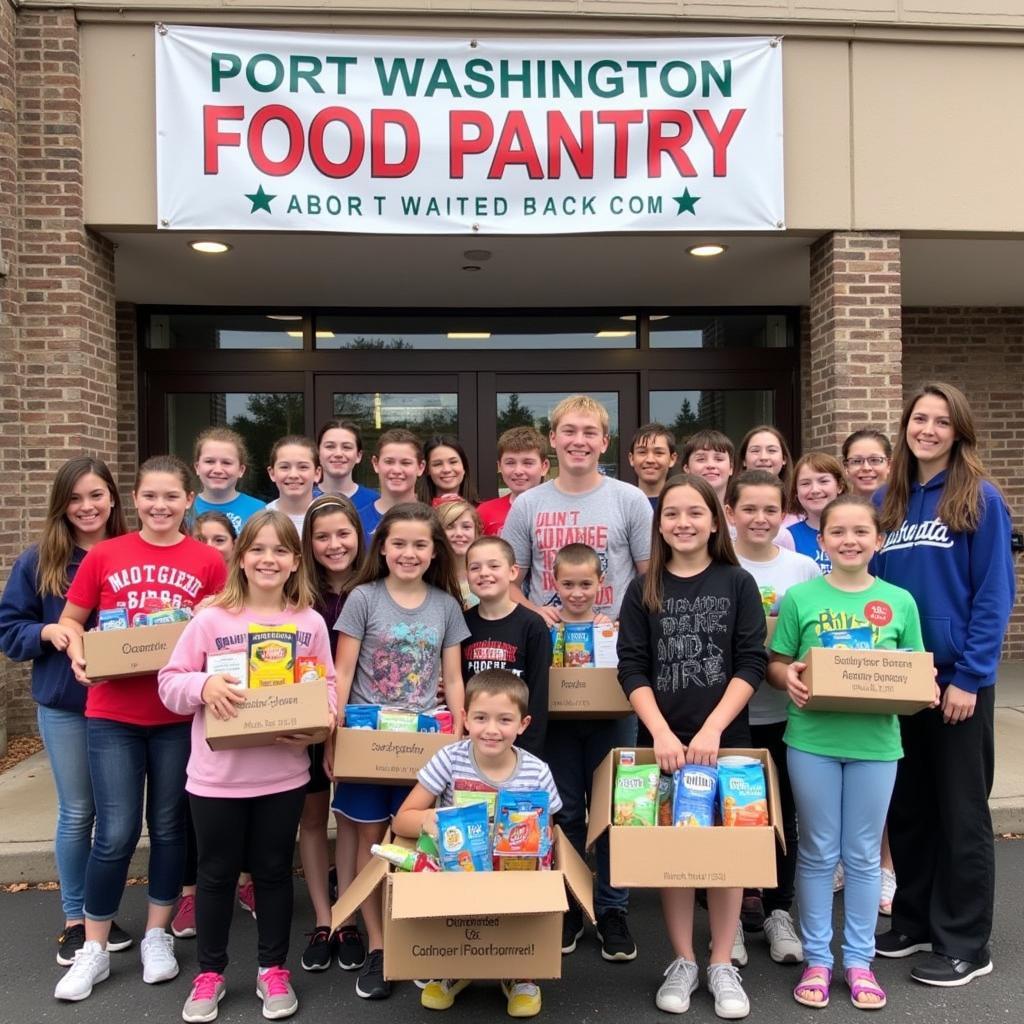 Community members participating in a food drive for the Port Washington Food Pantry