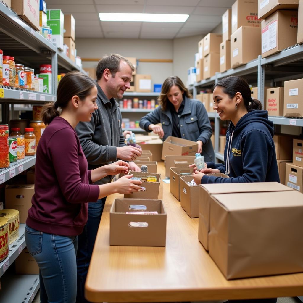 Volunteers sorting donations at the Port Washington food pantry