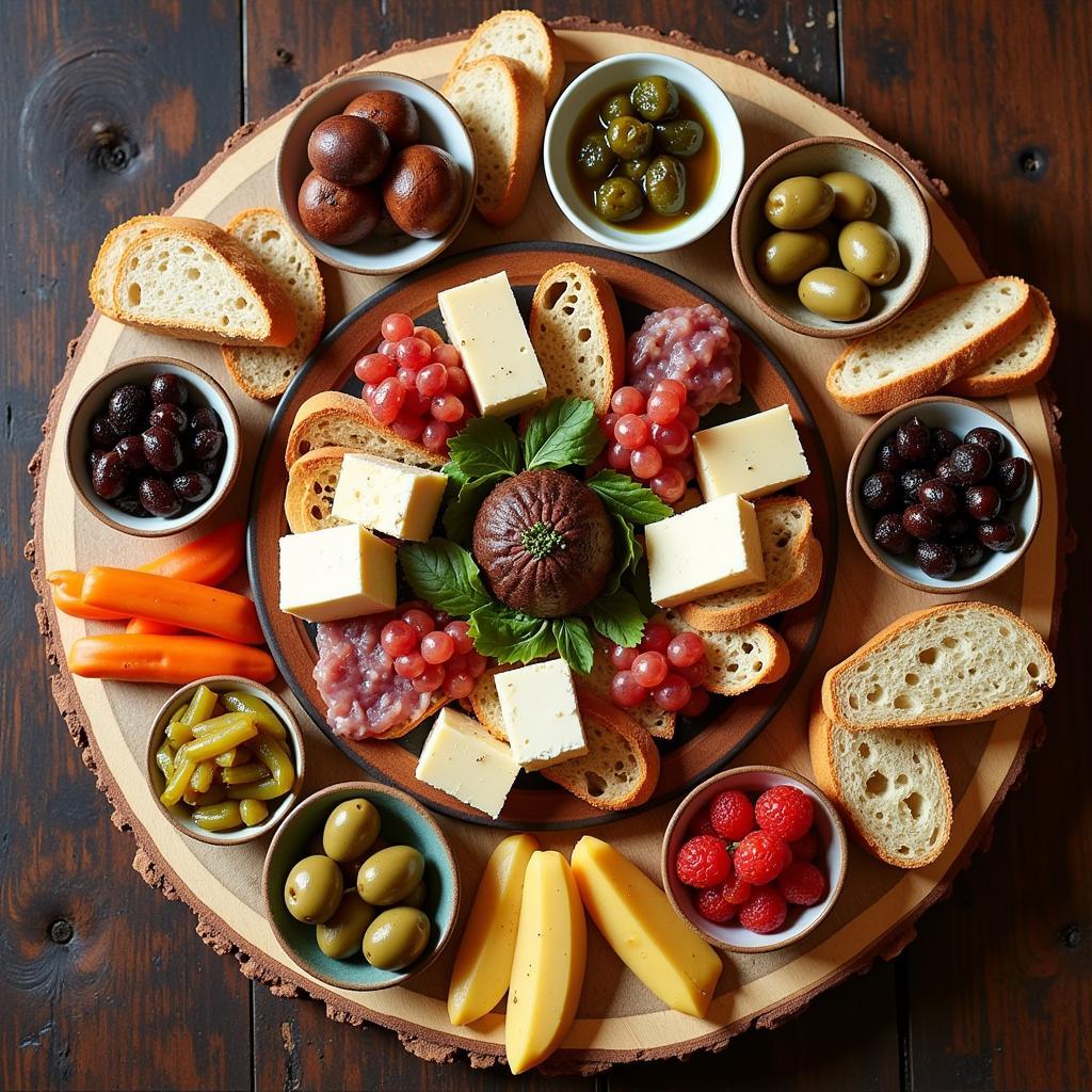 A platter of colorful Portuguese appetizers