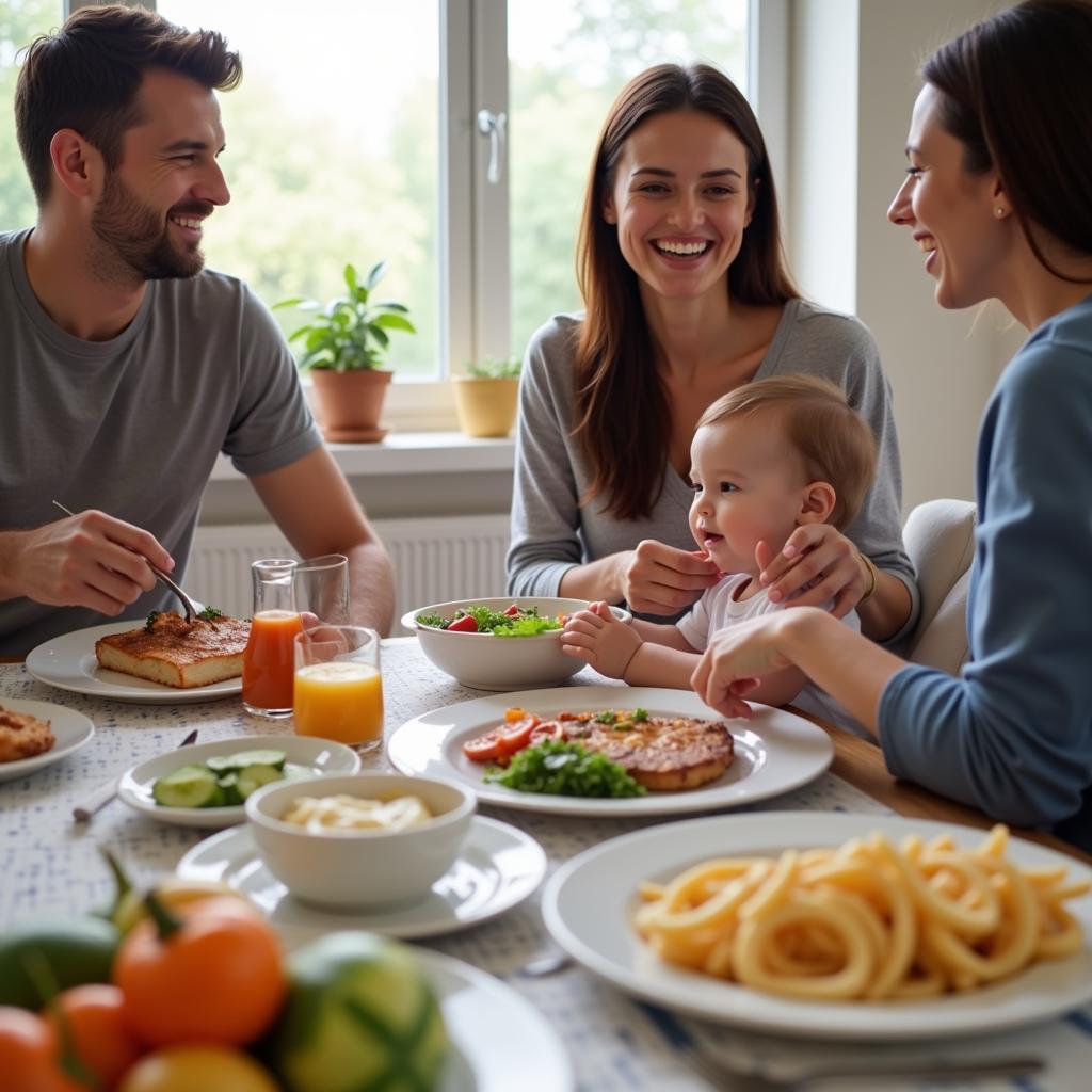 Family Enjoying a Meal Together After Postpartum Food Delivery