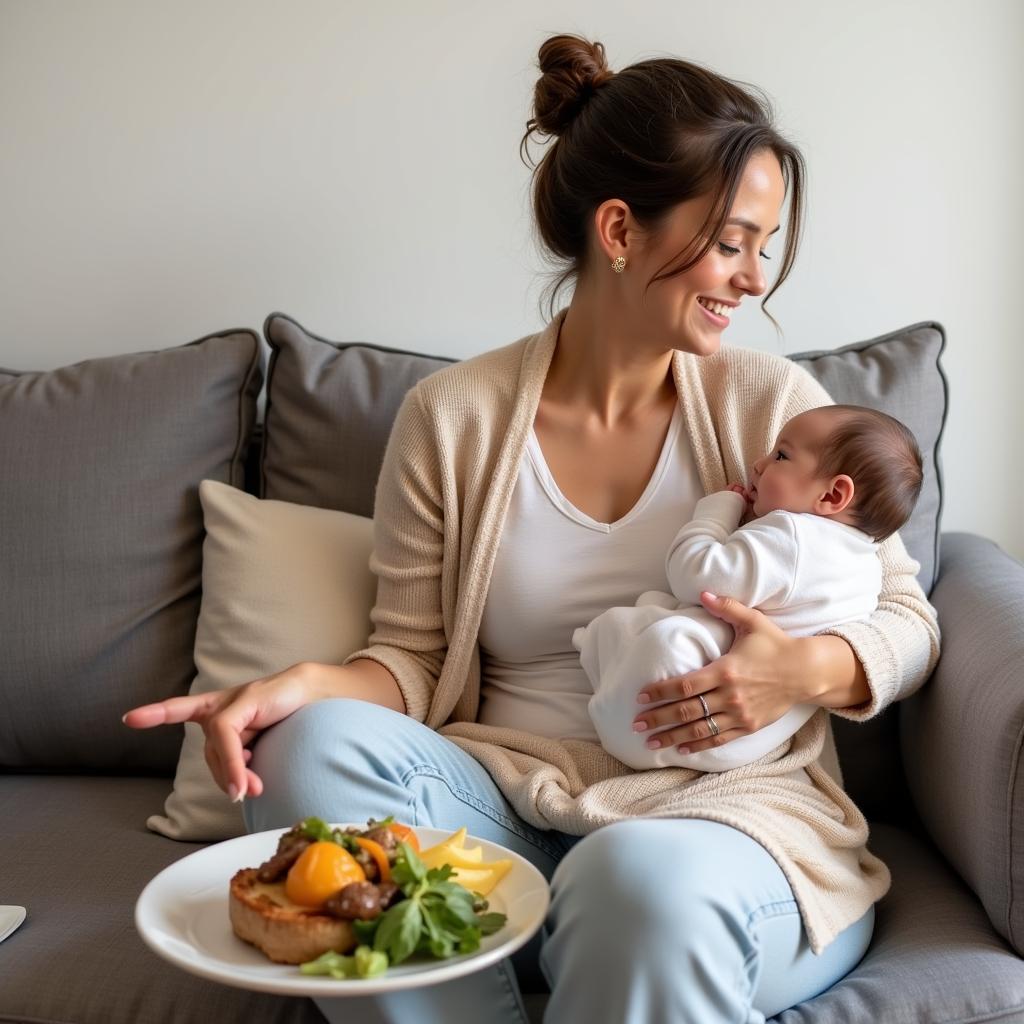 New Mom Enjoying a Healthy Meal Delivered to Her Doorstep