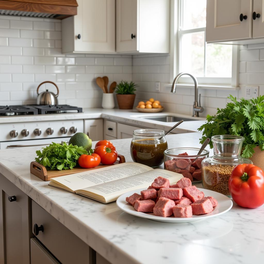 Preparing homemade dog food in the kitchen