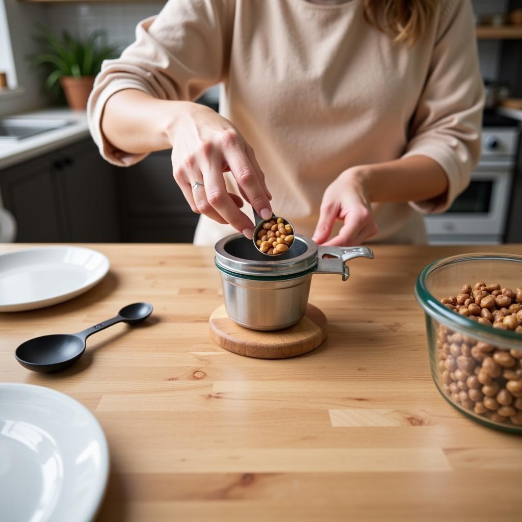 A dog owner preparing a homemade hypoallergenic meal for their dog