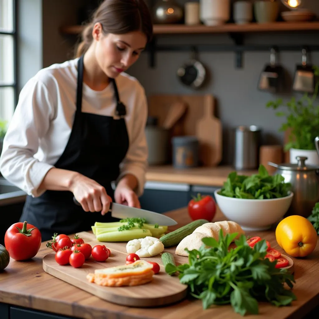  A home cook prepares a variety of contorni in a kitchen