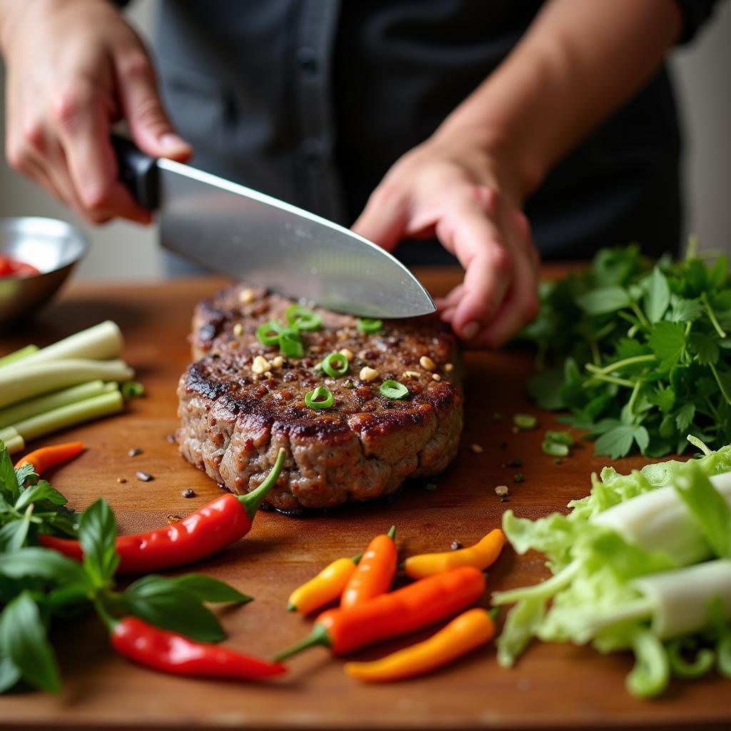 Cooking Salisbury steak with Thai ingredients at home