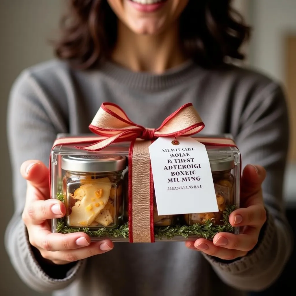 Presenting a beautifully wrapped gluten-free Christmas food hamper