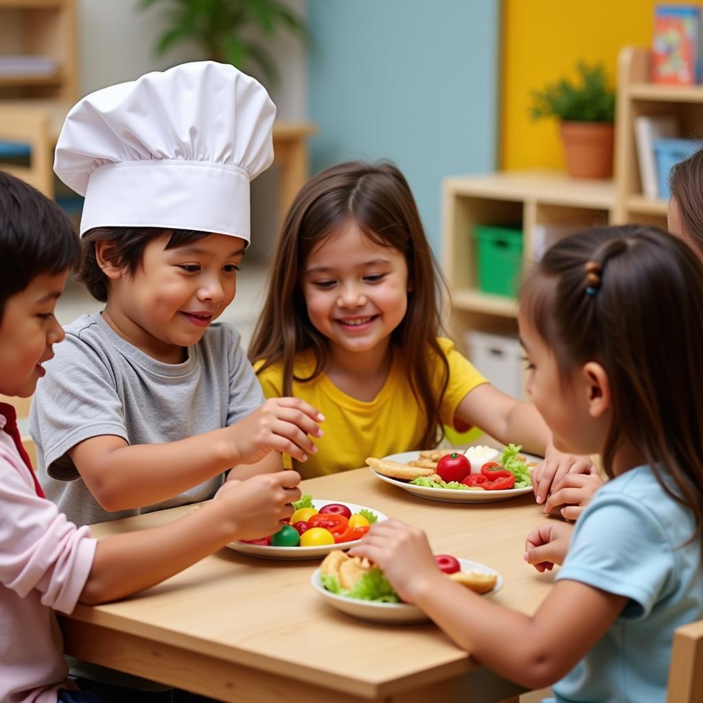 Children Engaging in Pretend Play Restaurant