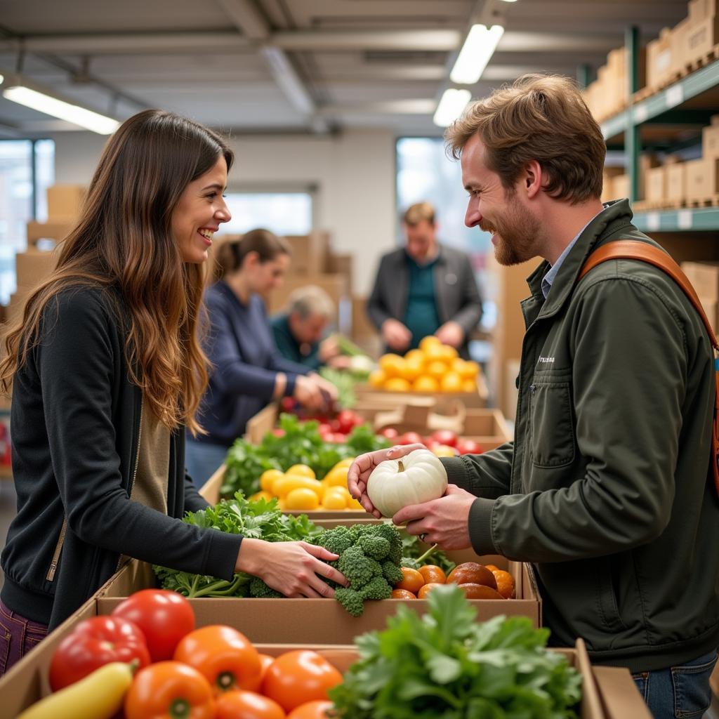  A compassionate volunteer assists a community member in selecting groceries at a food pantry in Pueblo