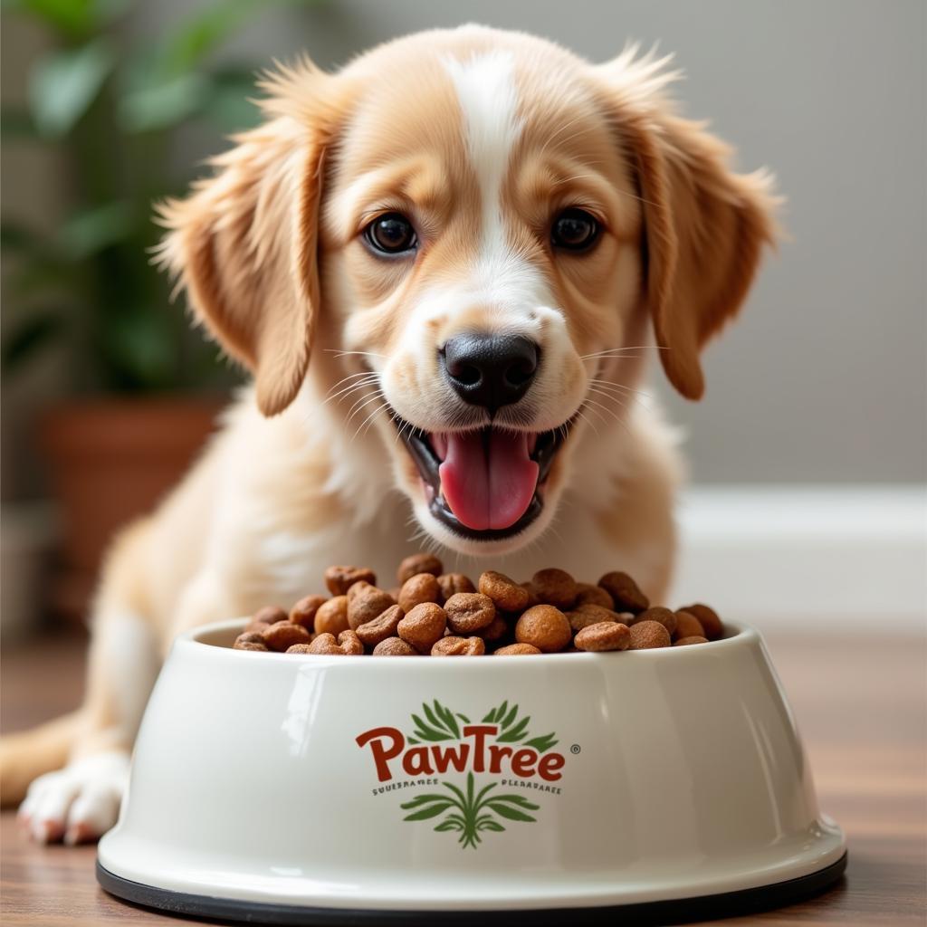 Golden Retriever Puppy Enjoying a Bowl of PawTree