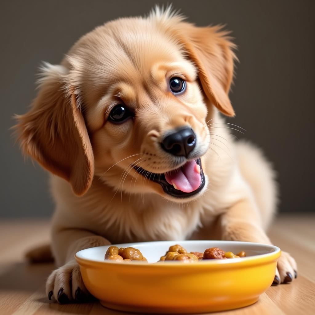 Happy and Healthy Puppy Eating from a Bowl