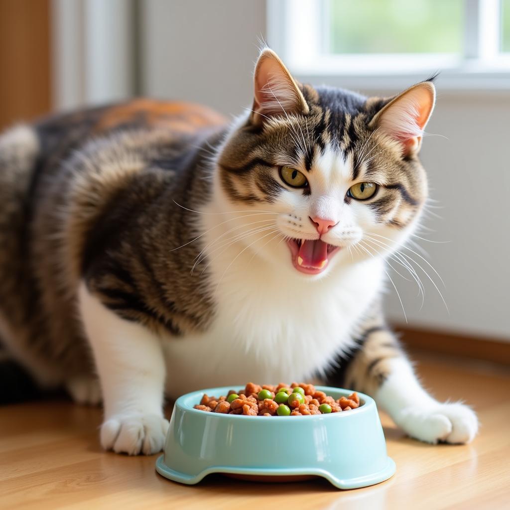 Happy Cat Eating Pure Vita Salmon and Peas