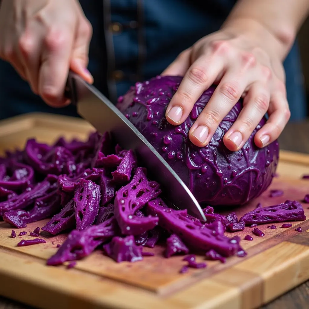 Chopping purple cabbage for dye