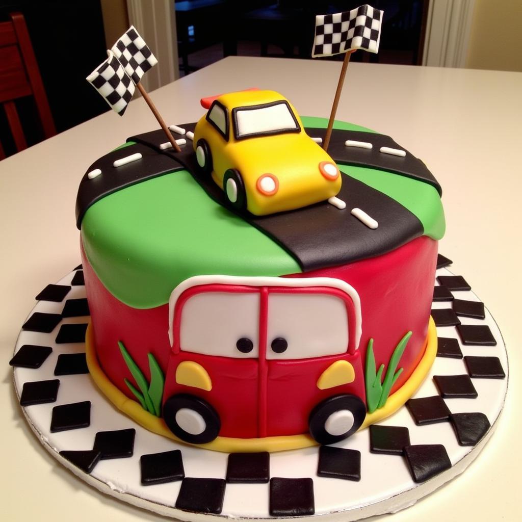 Race Car Cake with Checkered Flags