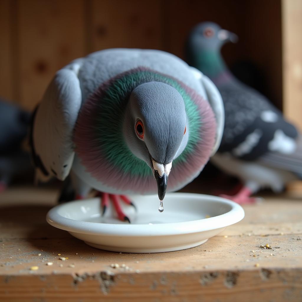 Hydrated Racing Pigeon Drinking Fresh Water