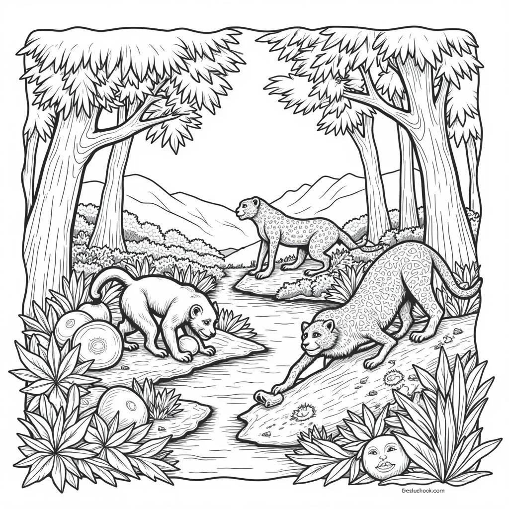 Rainforest animals food chain coloring activity