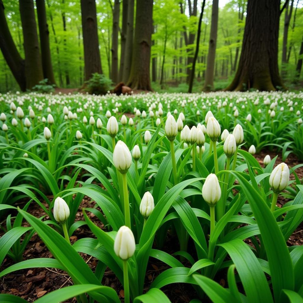 Wild ramps thriving on the forest floor