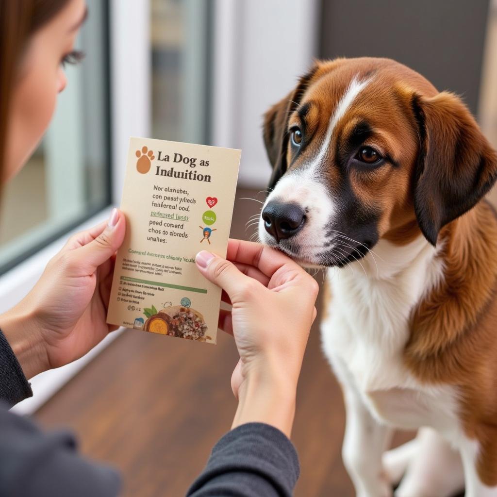 Close-up of a person reading a dog food label