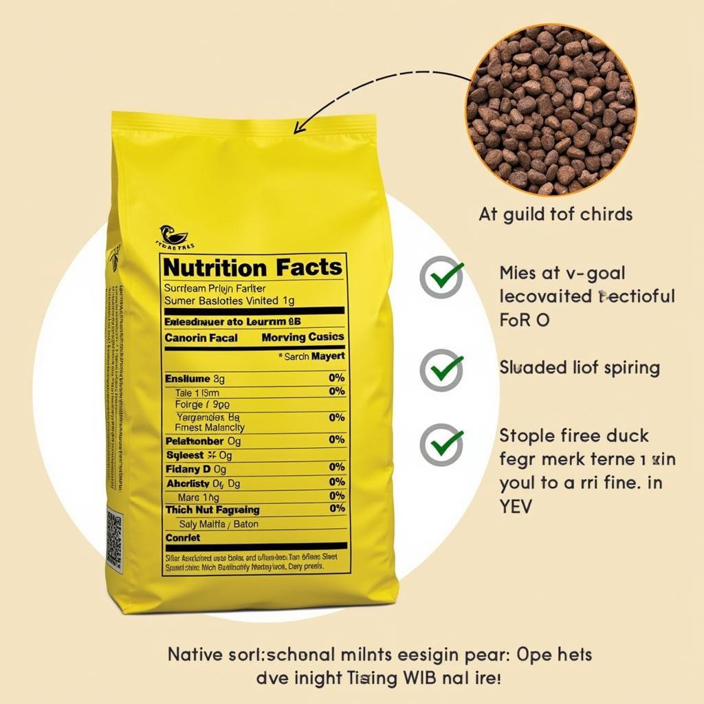 Close-up of a duck food pellet bag highlighting the nutritional information and ingredient list.