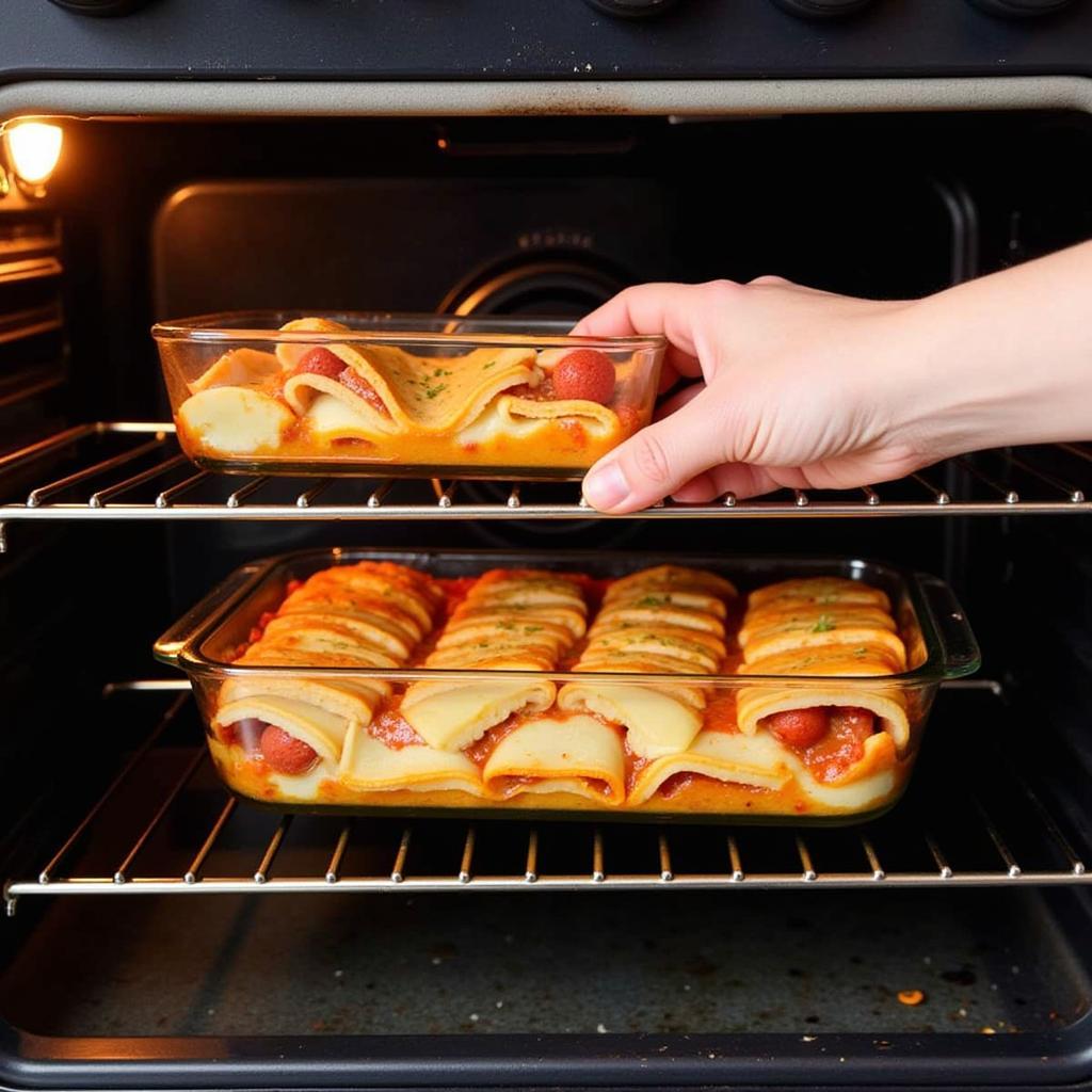 Rectangle glass food containers in the oven