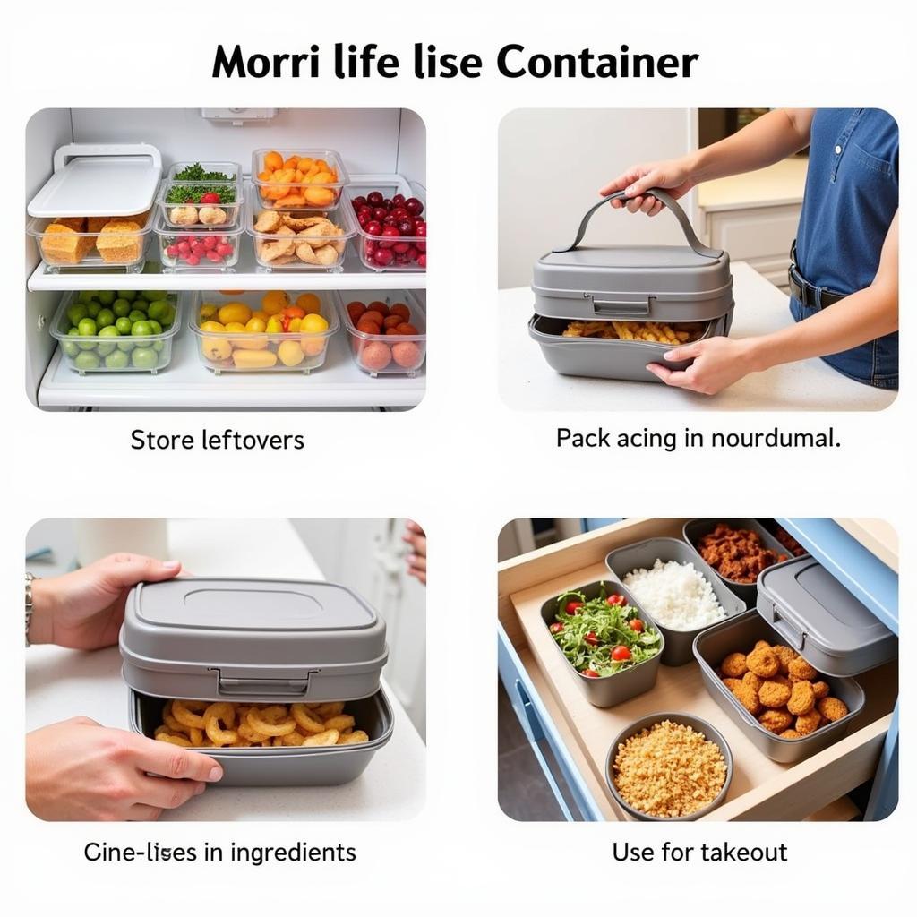 Different uses of rectangular food containers.