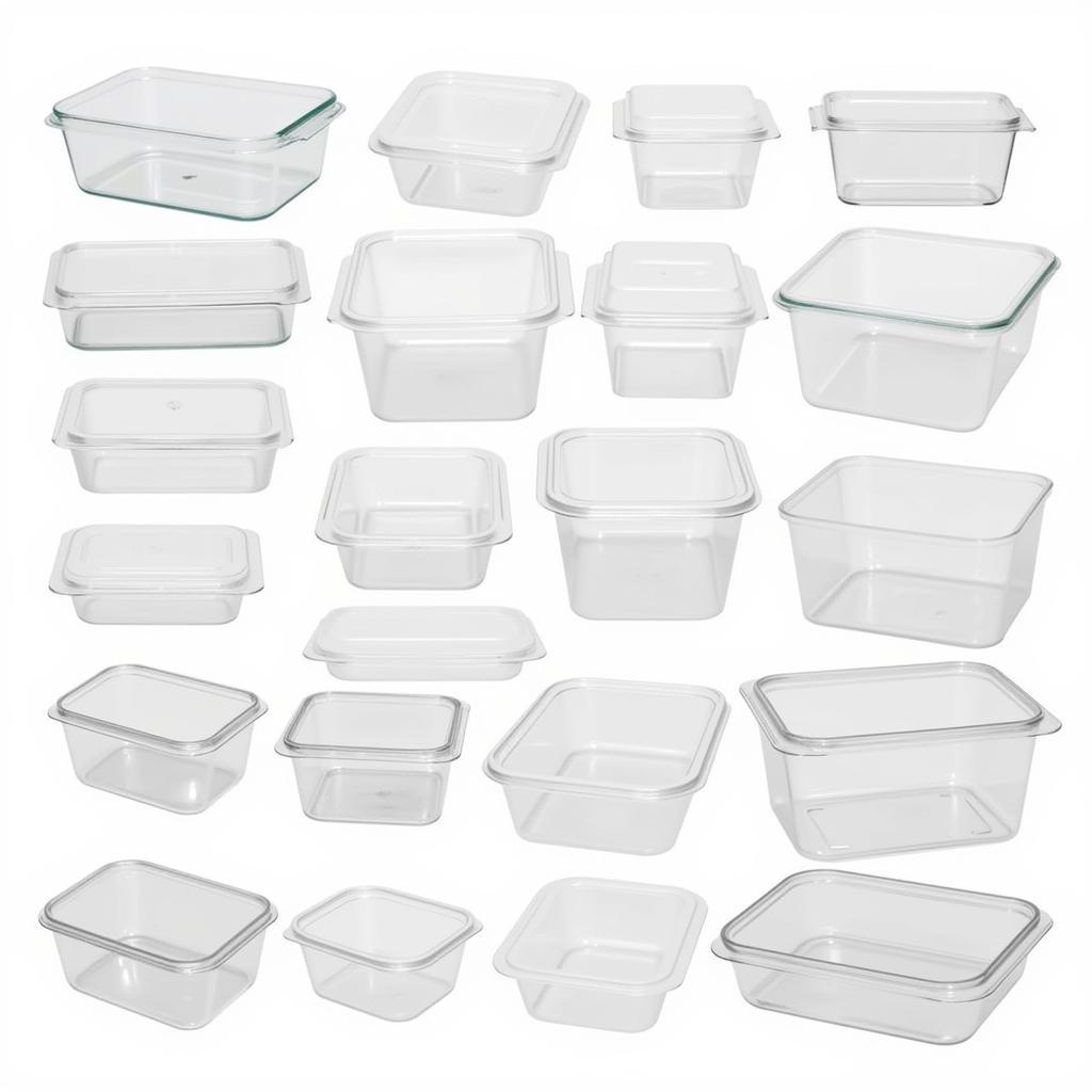 Various rectangular food containers.