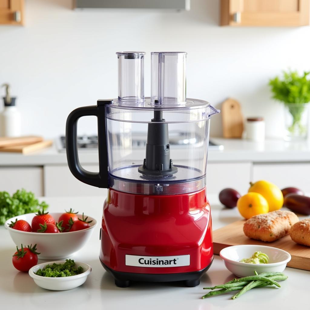 Red Cuisinart Food Processor in a Modern Kitchen