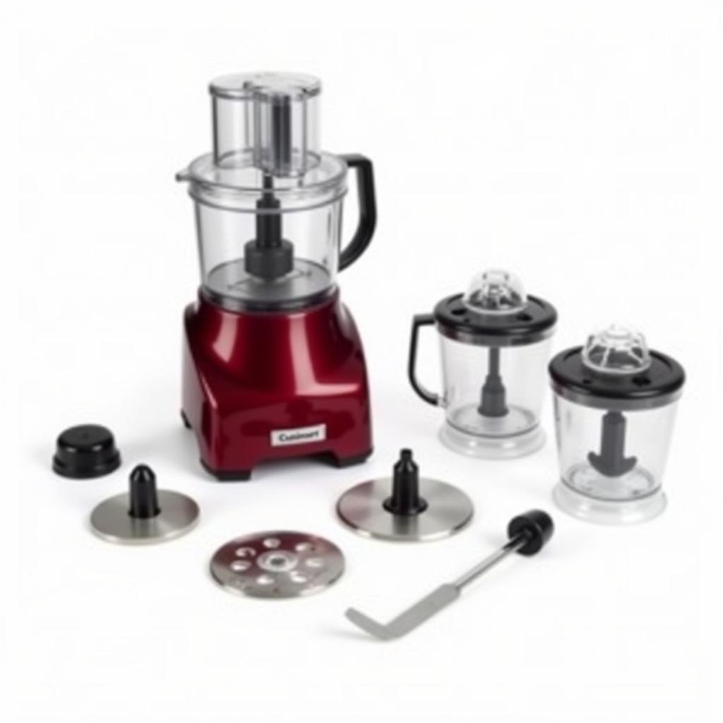 Red Cuisinart Food Processor with Various Attachments 